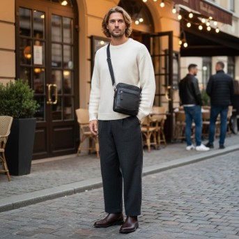 Saszetka męska skórzana na ramię listonoszka czarna Paolo Peruzzi AY-30-BLCG miejska