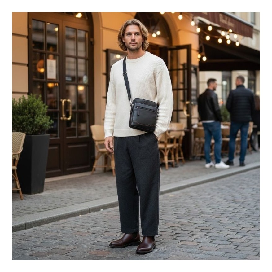 Saszetka męska skórzana na ramię listonoszka czarna Paolo Peruzzi AY-30-BLCG miejska