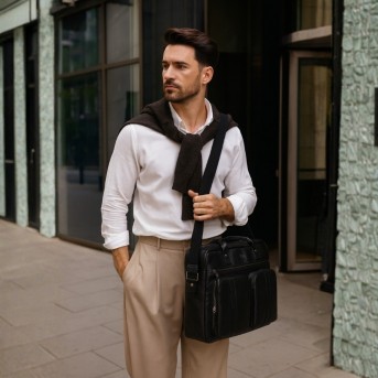 Skórzana torba na laptopa męska na dokumenty czarna Paolo Peruzzi SL-01-BL