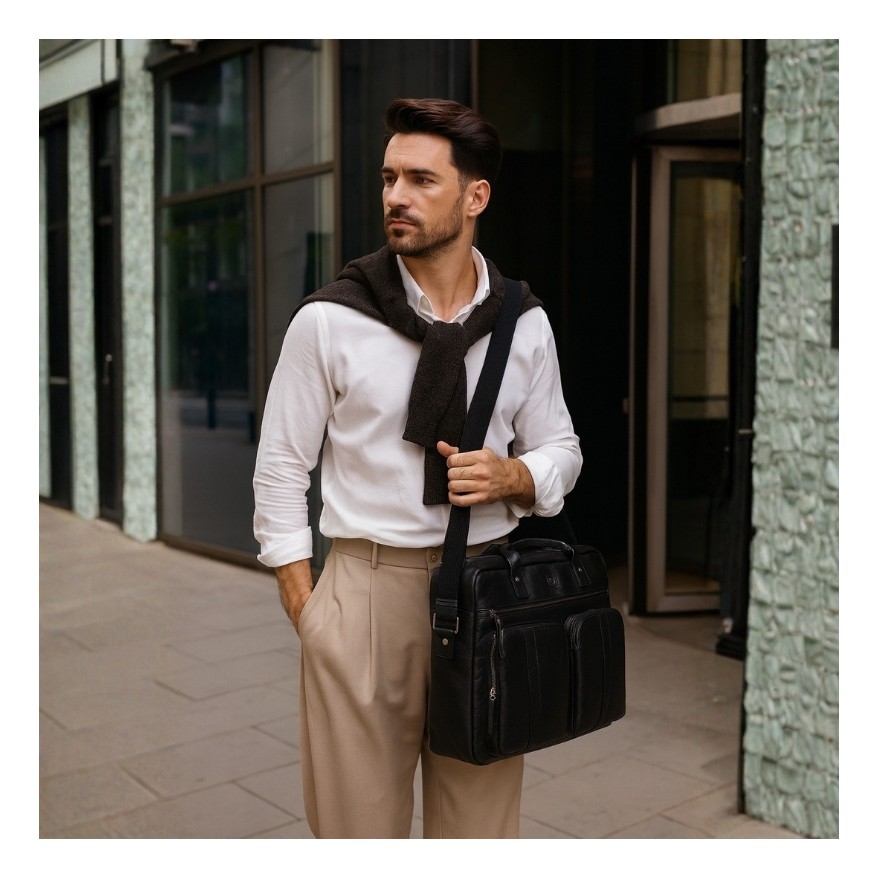 Skórzana torba na laptopa męska na dokumenty czarna Paolo Peruzzi SL-01-BL