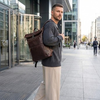 Plecak skórzany vintage roll top na laptopa miejski brązowy Paolo Peruzzi SL-02-BR
