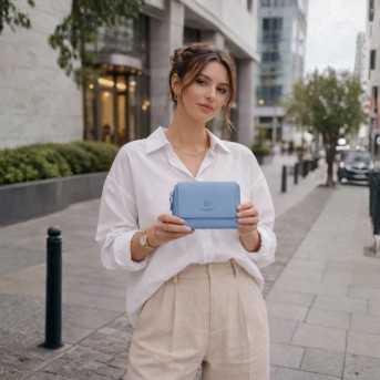 Portfel damski skórzany błękitny duży w orientacji poziomej z RFID Paolo Peruzzi SL-07-CB