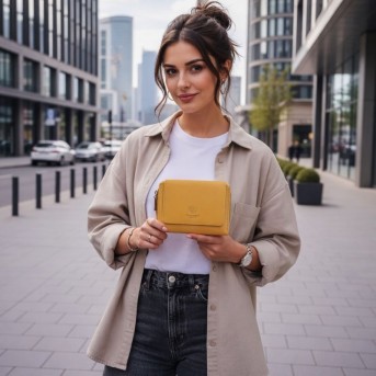 Portfel damski skórzany żółty duży w orientacji poziomej z RFID Paolo Peruzzi SL-07-MNG