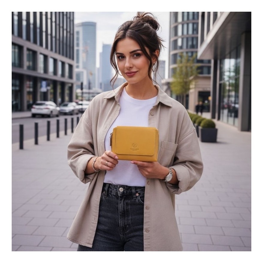 Portfel damski skórzany żółty duży w orientacji poziomej z RFID Paolo Peruzzi SL-07-MNG