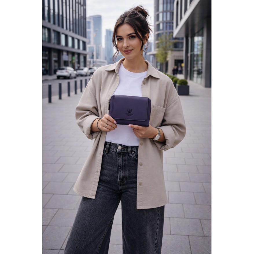 Portfel damski skórzany fioletowy duży w orientacji poziomej z RFID Paolo Peruzzi SL-07-VI