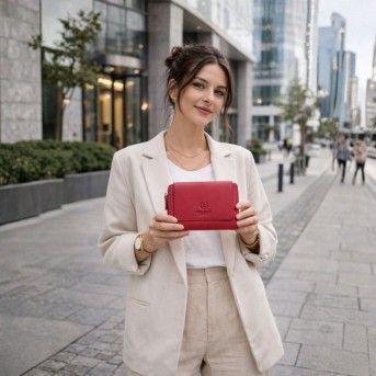 Portfel damski skórzany czerwony duży w orientacji poziomej z RFID Paolo Peruzzi SL-07-RD