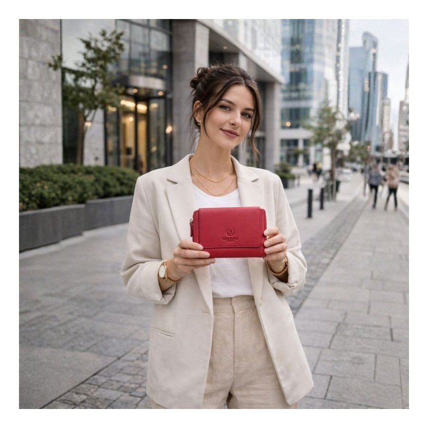 Portfel damski skórzany czerwony duży w orientacji poziomej z RFID Paolo Peruzzi SL-07-RD