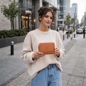 Portfel damski skórzany pomarańczowy duży w orientacji poziomej z RFID Paolo Peruzzi SL-07-OR