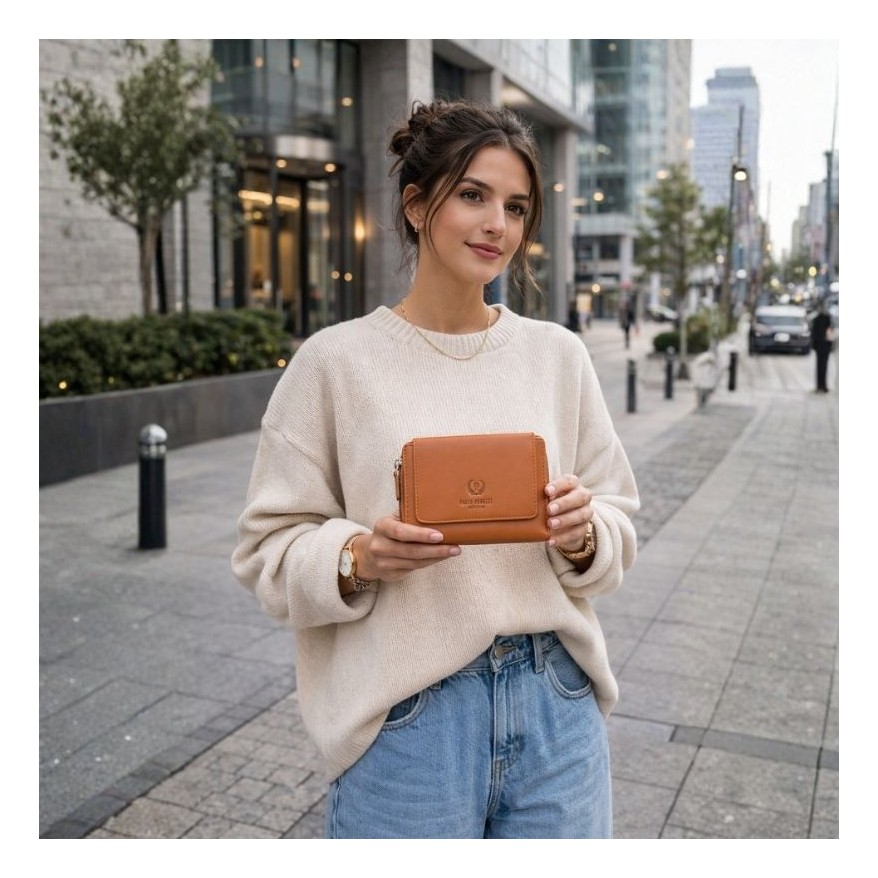 Portfel damski skórzany pomarańczowy duży w orientacji poziomej z RFID Paolo Peruzzi SL-07-OR