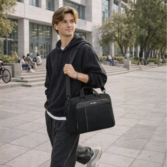 Torba na laptopa czarna unisex materiałowa lekka do ręki na ramię AS-02-BL