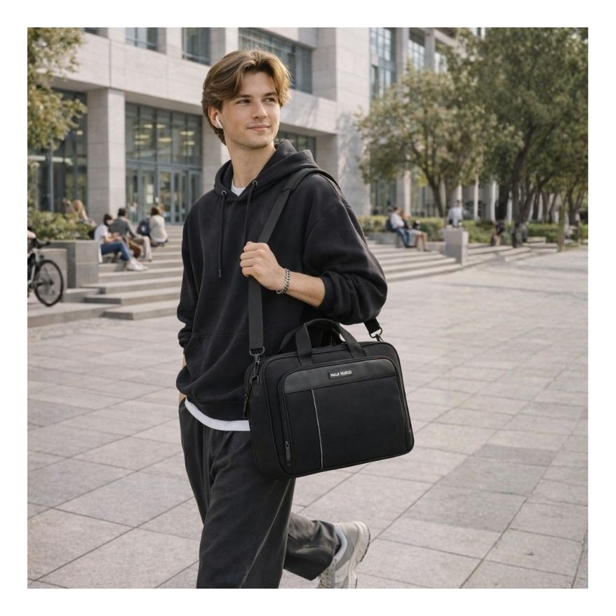 Torba na laptopa czarna unisex materiałowa lekka do ręki na ramię AS-02-BL