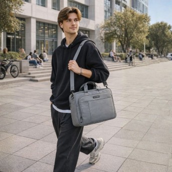 Torba na laptopa szara unisex materiałowa lekka do ręki na ramię AS-02-DGR