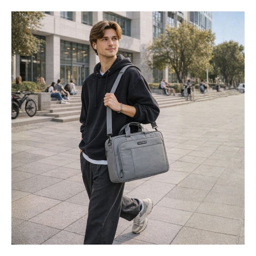 Torba na laptopa szara unisex materiałowa lekka do ręki na ramię AS-02-DGR