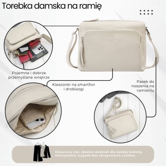 Klasyczna torebka damska na ramię skórzana beżowa Paolo Peruzzi AY-22-BG