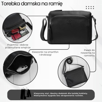 Klasyczna torebka damska na ramię skórzana czarna Paolo Peruzzi AY-22-BLS