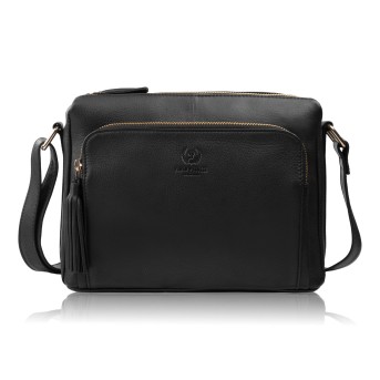 Torebka damska na ramię ze skóry naturalnej czarna klasyczna miejska pojemna Paolo Peruzzi AY-22-BLZ