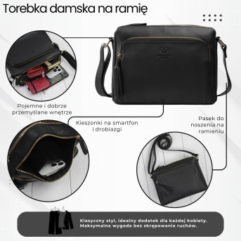 Klasyczna torebka damska na ramię skórzana czarna Paolo Peruzzi AY-22-BLZ