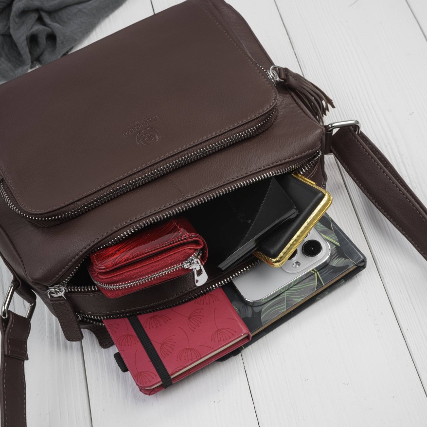 Klasyczna torebka damska na ramię skórzana brązowa Paolo Peruzzi AY-22-BRS