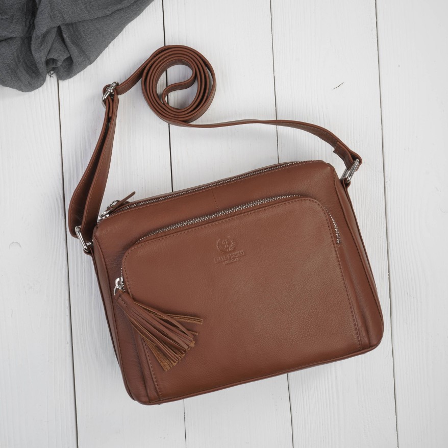 Klasyczna torebka damska na ramię skórzana koniakowa Paolo Peruzzi AY-22-CGS