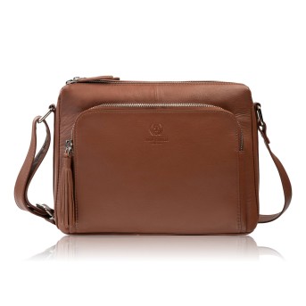 Torebka damska na ramię ze skóry naturalnej koniakowa klasyczna miejska pojemna Paolo Peruzzi AY-22-CGS