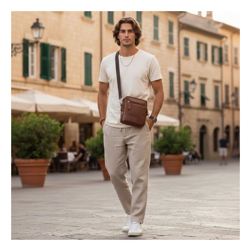 Saszetka męska skórzana koniakowa na ramię – miejska, klasyczna i pojemna AY-27-CG