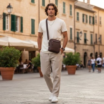 Saszetka męska skórzana brązowa na ramię – miejska, klasyczna i pojemna AY-27-BR