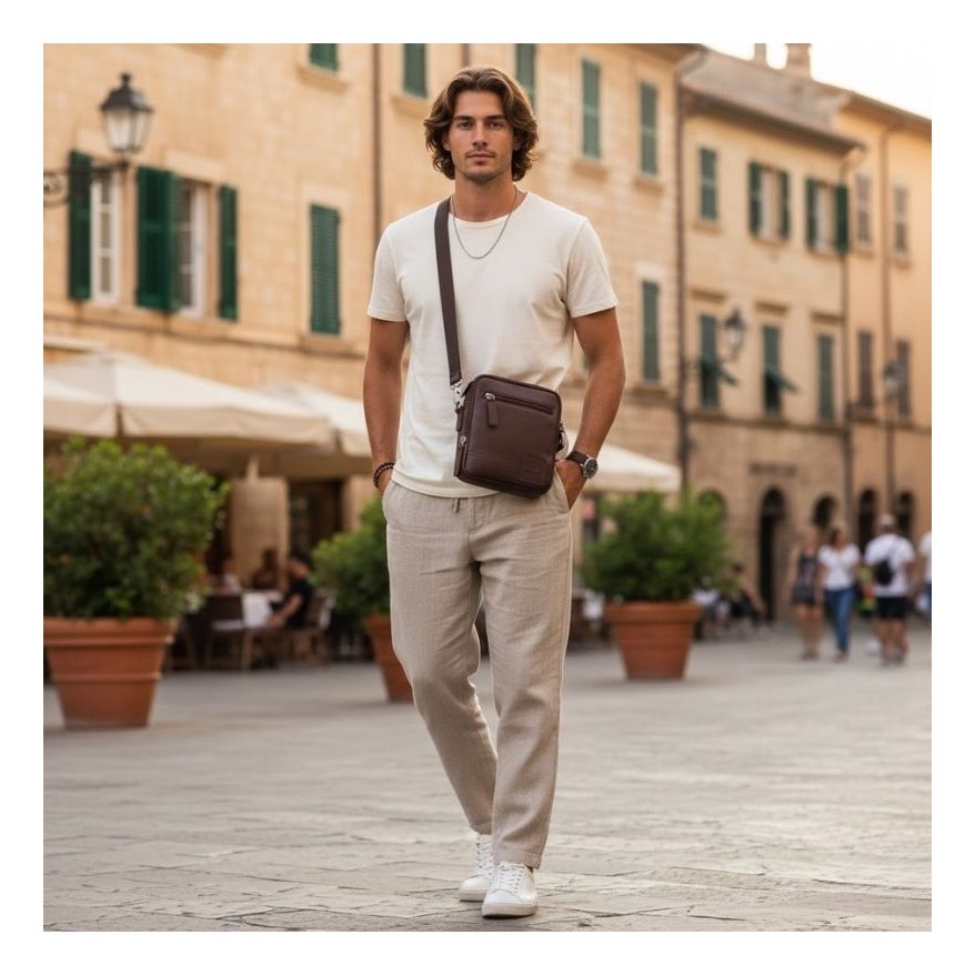 Saszetka męska skórzana brązowa na ramię – miejska, klasyczna i pojemna AY-27-BR