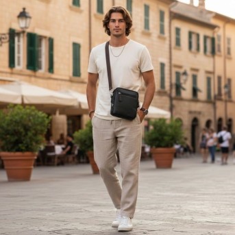 Saszetka męska skórzana czarna na ramię – miejska, klasyczna i pojemna AY-27-BL