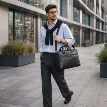 Torba męska na ramię do ręki skórzana na laptopa dokumenty A4 czarna pojemna SL-08-BL