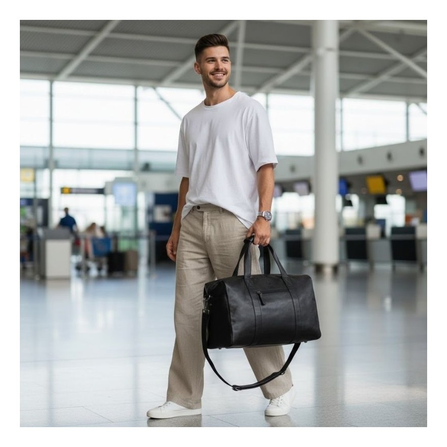 Torba podróżna męska skórzana duża pojemna czarna Paolo Peruzzi SL-10-BL
