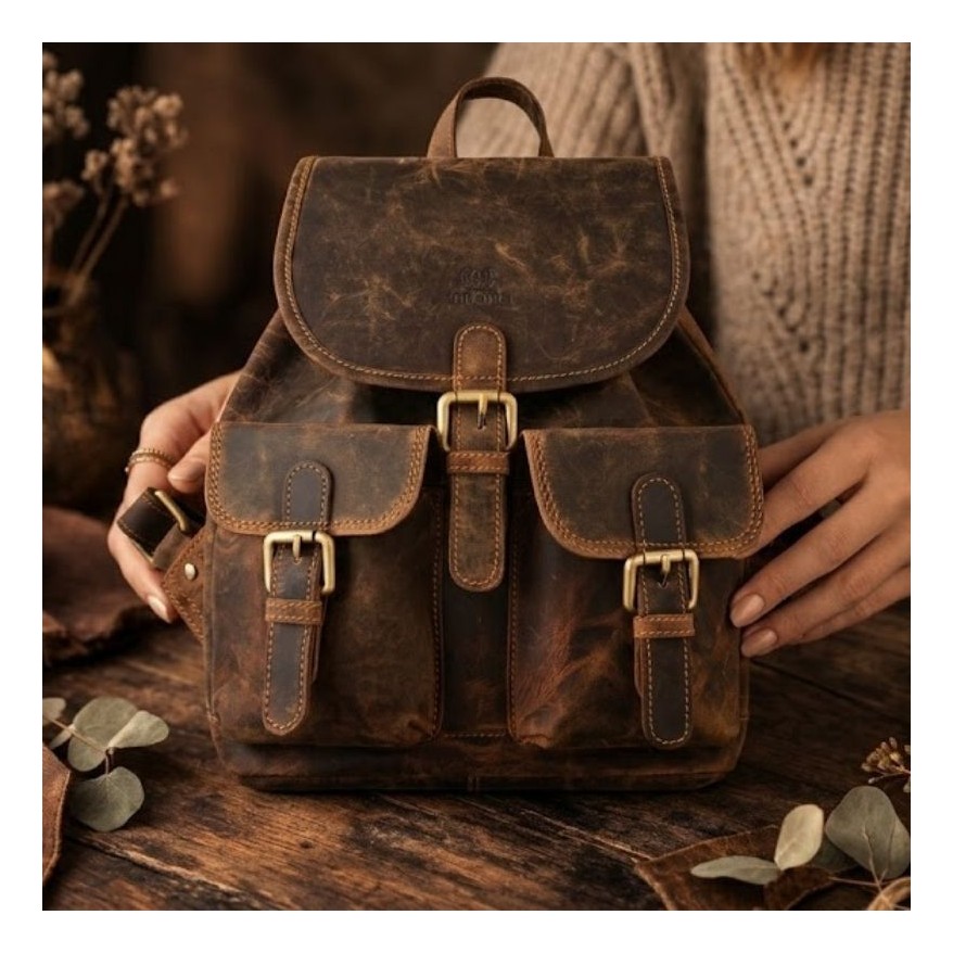 SKÓRZANY PLECAK DAMSKI VINTAGE  BRĄZOWY PAOLO PERUZZI T-16-BR