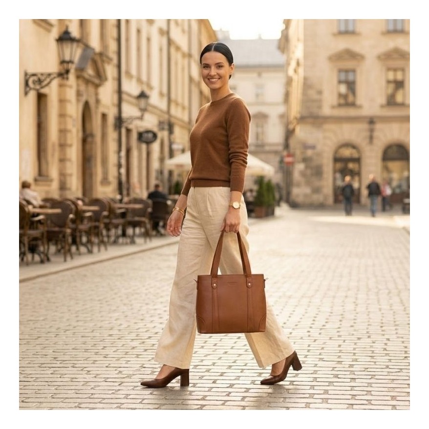 Torebka damska skórzana na ramię duża koniakowa Paolo Peruzzi