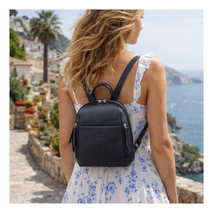 Plecak damski skórzany miejski mały czarny elegancki