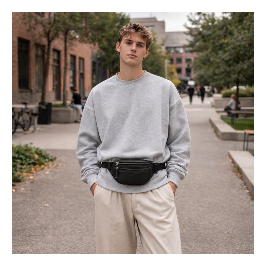 Saszetka męska nerka skórzana na pas czarna elegancka Paolo Peruzzi SL-04-BL