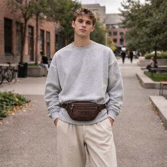 Saszetka męska nerka skórzana na pas brązowa elegancka Paolo Peruzzi SL-04-BR