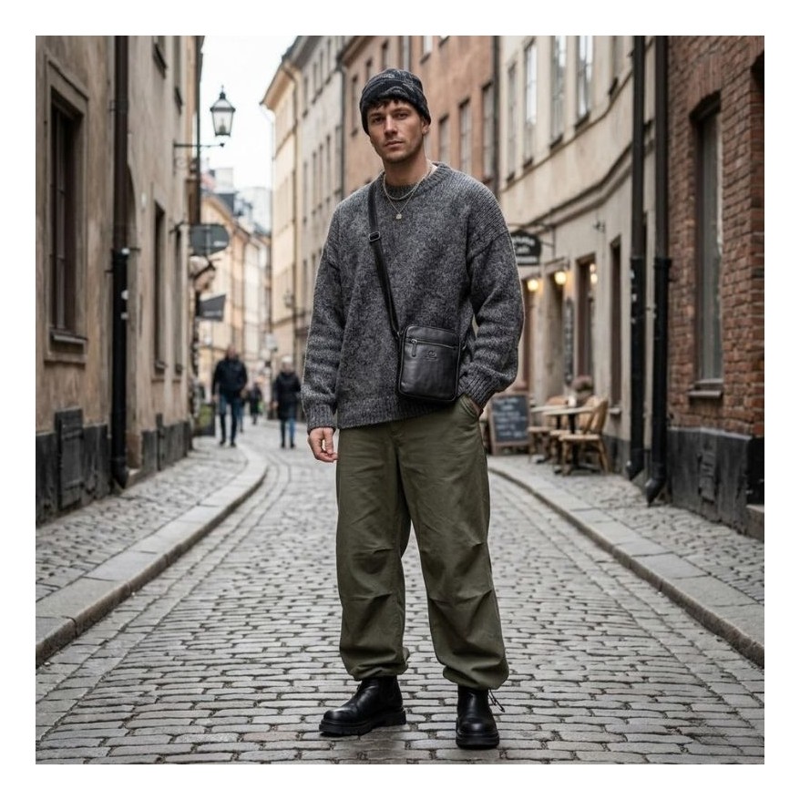 Saszetka męska skórzana na ramię klasyczna czarna mała funkcjonalna Paolo Peruzzi SL-03-BL