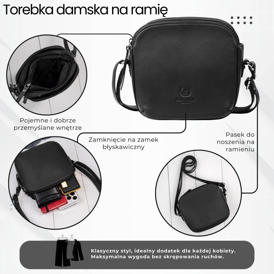 Mała torebka damska skórzana na ramię crossbody modna letnia Paolo Peruzzi AY-25-BL