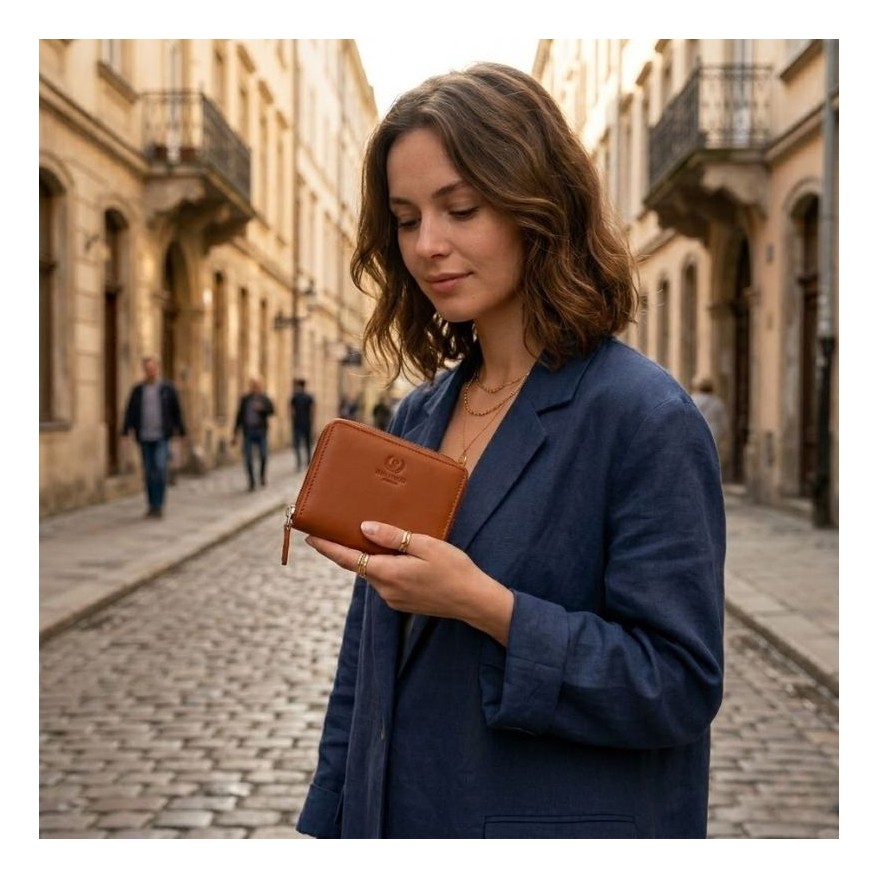 Portfel damski skórzany mały pomarańczowy w orientacji poziomej z RFID Paolo Peruzzi SL-06-OR