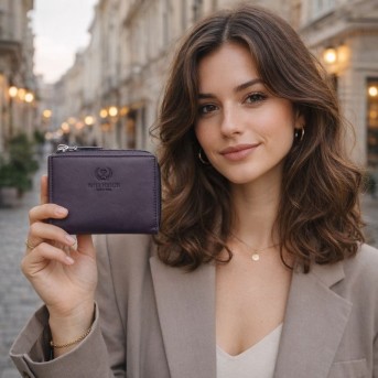 Portfel damski skórzany mały fioletowy w orientacji poziomej z RFID Paolo Peruzzi SL-06-VI