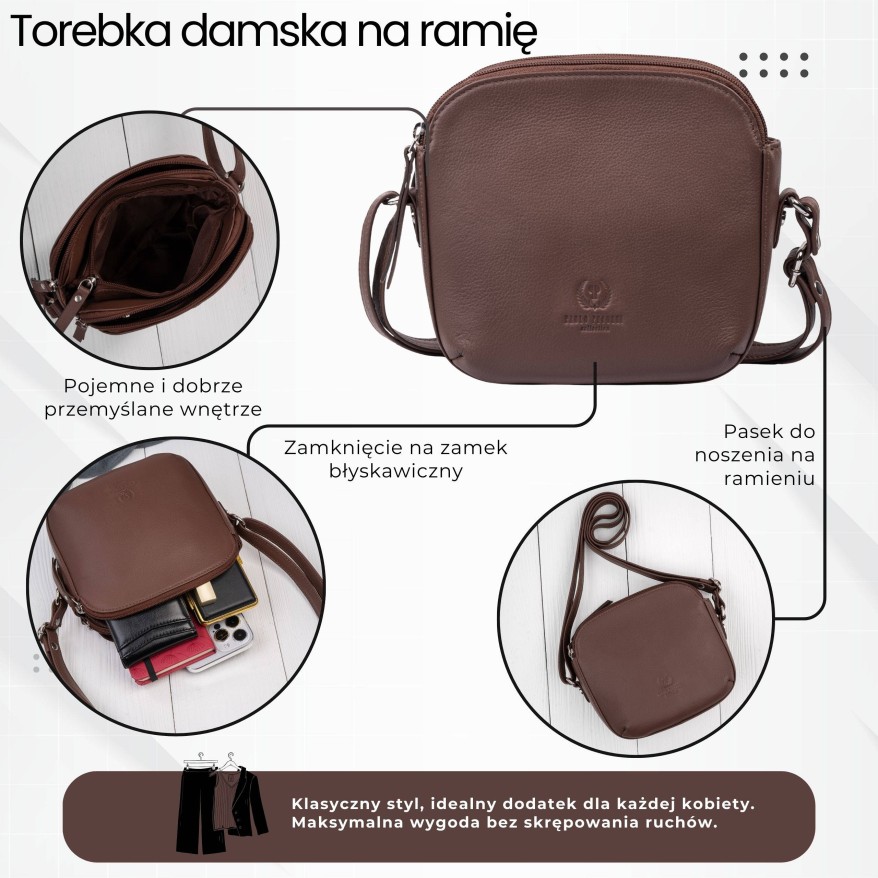 Mała torebka damska skórzana na ramię crossbody modna letnia Paolo Peruzzi AY-25-BR