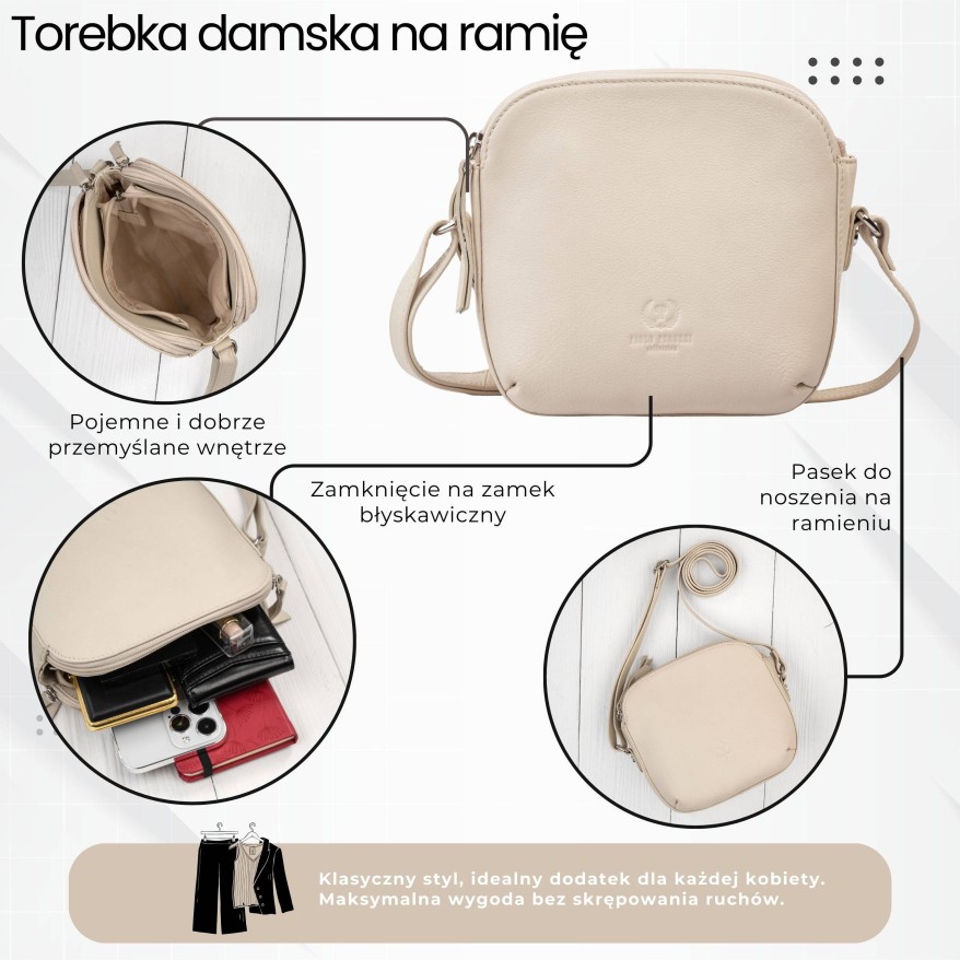 Mała torebka damska skórzana na ramię crossbody modna letnia Paolo Peruzzi AY-25-BG