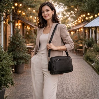 Torebka damska skórzana listonoszka Paolo Peruzzi AY-20-BL | czarna, elegancka i funkcjonalna