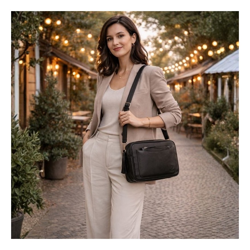 Torebka damska skórzana listonoszka Paolo Peruzzi AY-20-BL | czarna, elegancka i funkcjonalna