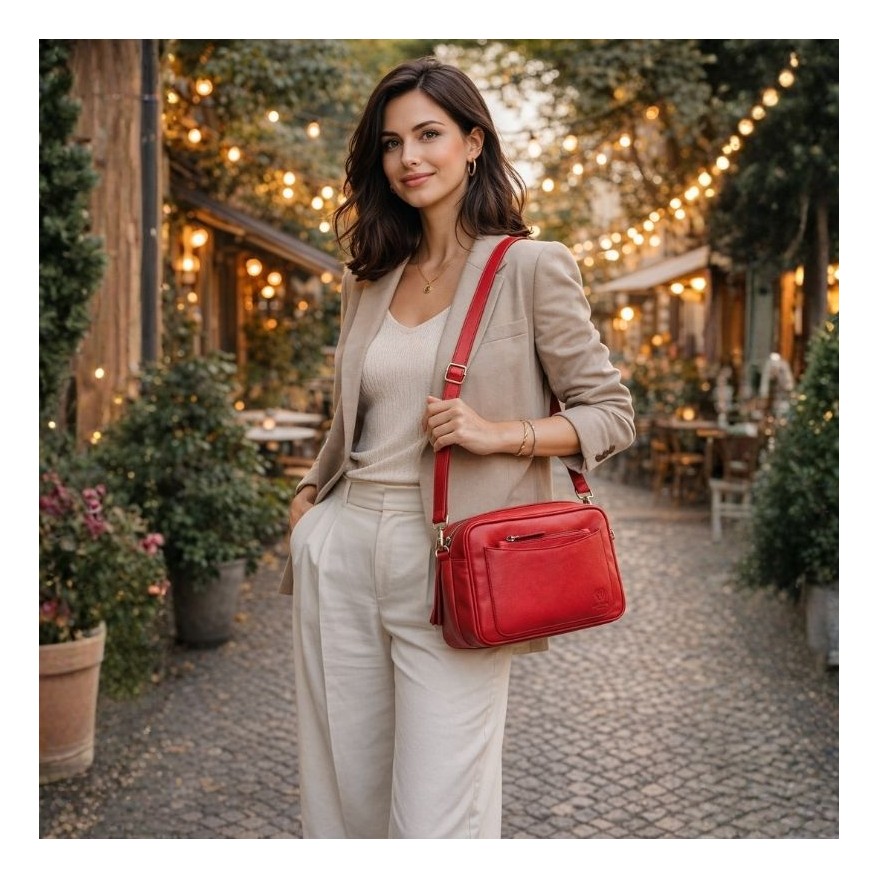 Torebka damska skórzana listonoszka na ramię Paolo Peruzzi AY-20-RD – czerwona, elegancka i praktyczna