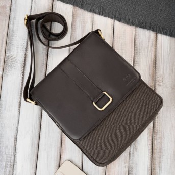 Elegancki zestaw męski Paolo Peruzzi – torba na ramię i portfel wykonane z naturalnej skóry oraz bawełnianego canvasu.