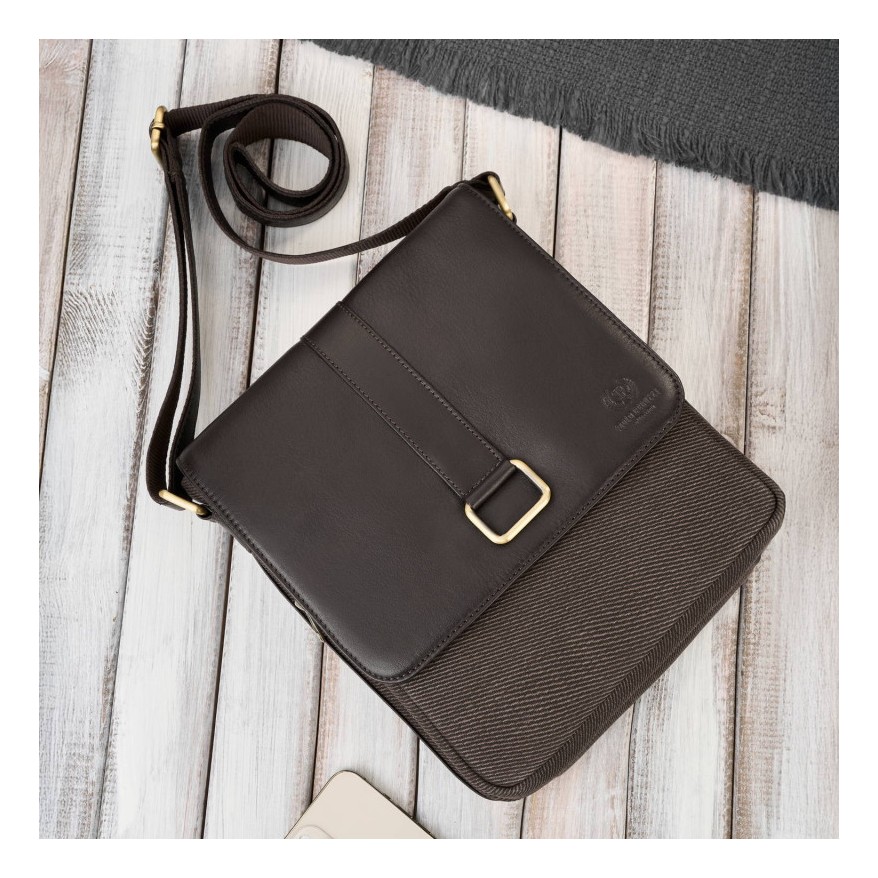 Elegancki zestaw męski Paolo Peruzzi – torba na ramię i portfel wykonane z naturalnej skóry oraz bawełnianego canvasu.