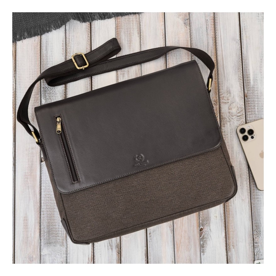 Stylowy zestaw męski Paolo Peruzzi – torba na ramię mieszcząca laptopa 15,6” oraz elegancki portfel z ochroną RFID.