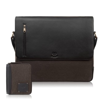 Elegancki zestaw męski Paolo Peruzzi – torba na ramię i portfel wykonane z naturalnej skóry oraz bawełnianego canvasu.