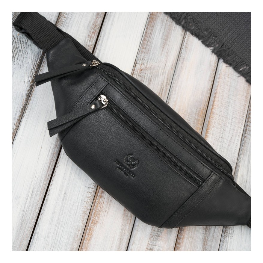 Elegancki zestaw męski Paolo Peruzzi – skórzana saszetka na pas oraz minimalistyczne etui na karty.