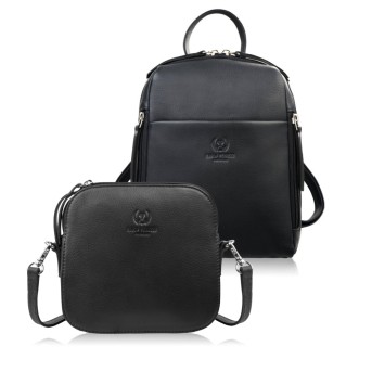 Plecak damski skórzany i mała torebka na ramię zestaw upominkowy czarny Paolo Peruzzi